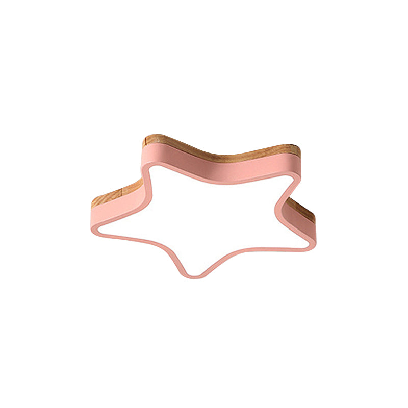 Wood Star Flush Cartoon Led Ceiling Light For Kindergarten Room