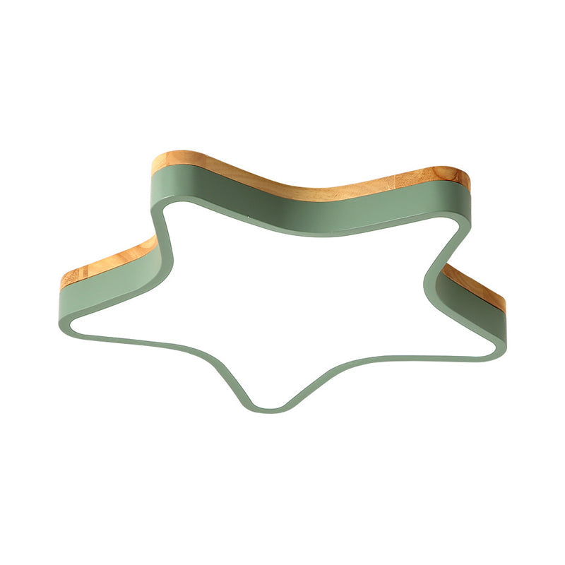 Wood Star Flush Cartoon Led Ceiling Light For Kindergarten Room