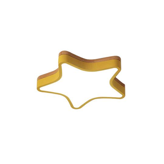 Wood Star Flush Cartoon Led Ceiling Light For Kindergarten Room