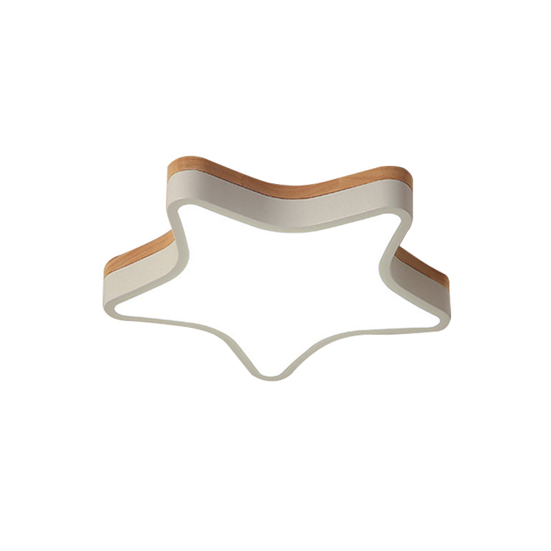 Nordic Nursing Room Star Flush Ceiling Lamp With Acrylic & Wood Panels: Slim Stylish Fixture