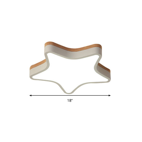 Nordic Nursing Room Star Flush Ceiling Lamp With Acrylic & Wood Panels: Slim Stylish Fixture