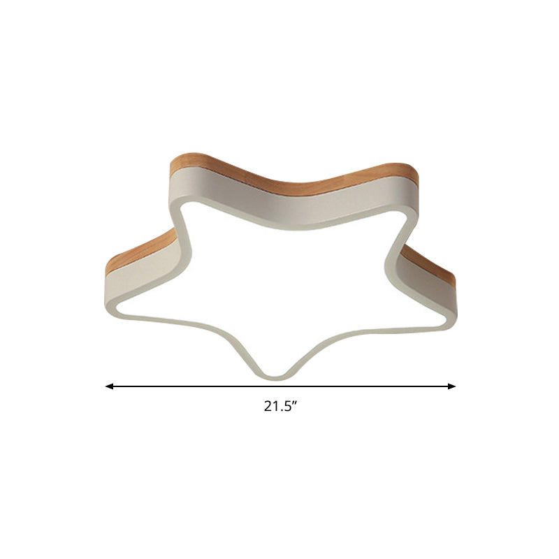 Nordic Nursing Room Star Flush Ceiling Lamp With Acrylic & Wood Panels: Slim Stylish Fixture