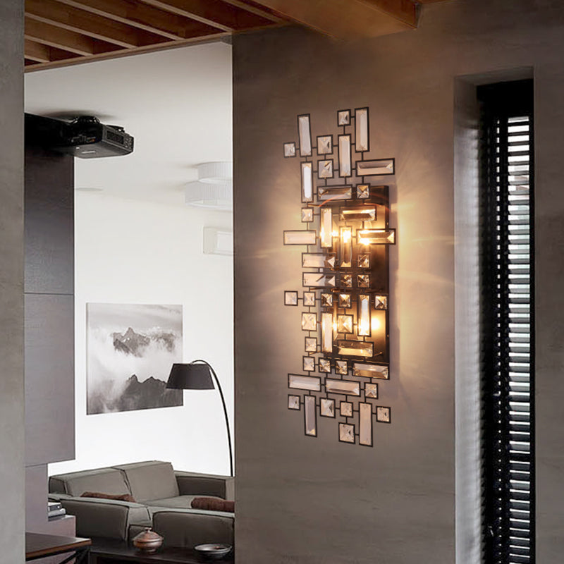 Modern Geometric Crystal Wall Light Fixture - 4-Light Sconce In Black For Bedroom