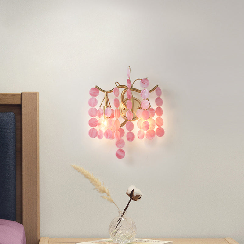 Modernist Metal 2-Head Wall Light Fixture In Brass With Crystal Deco - Bedroom Sconce Lighting