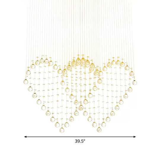 Heart Shaped Crystal Flush Mount Ceiling Light In Modern Stainless Steel - 3/5/6 Heads