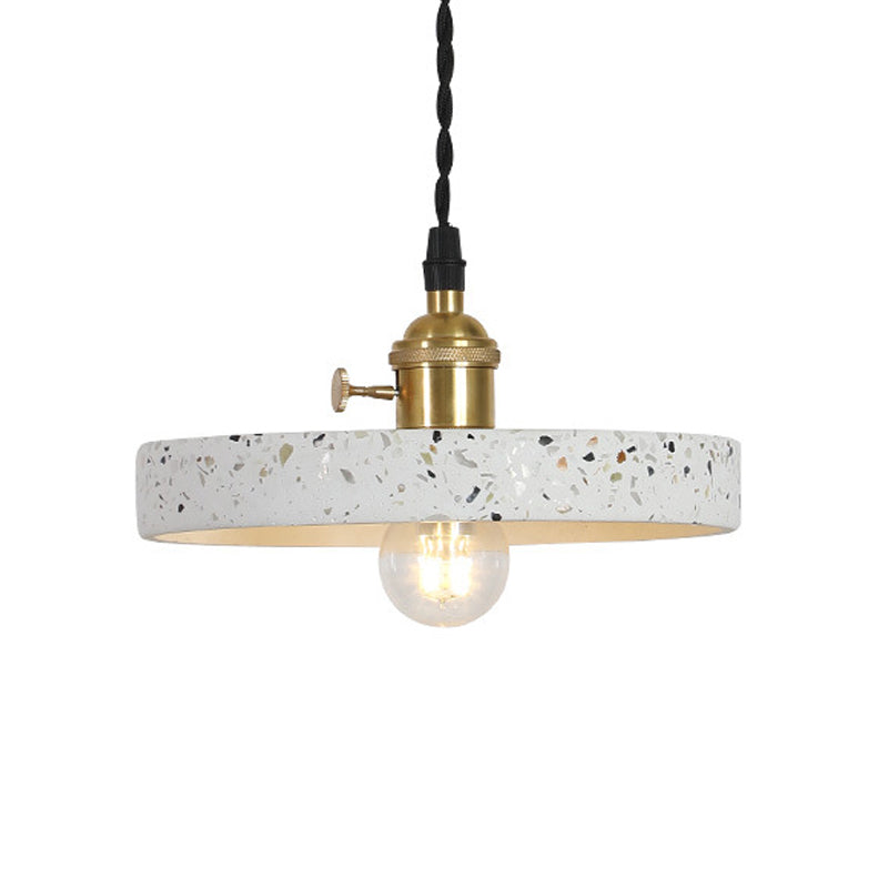 Nordic Hanging Pendant Light With Terrazzo Shade - White Disc/Cone/Cylinder Design