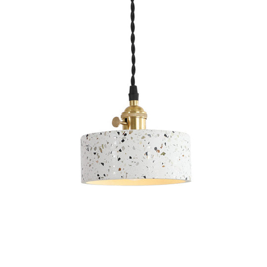 Nordic Hanging Pendant Light With Terrazzo Shade - White Disc/Cone/Cylinder Design