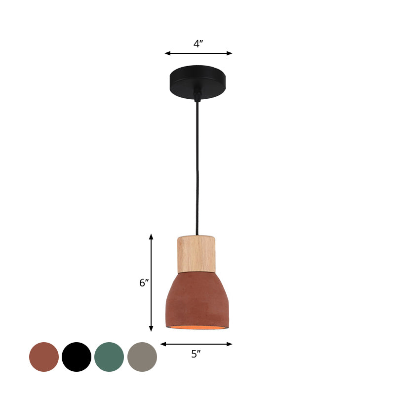 Small Nordic Cement Pendant Light With 1 Head And Wood Socket In Black/Red/Green