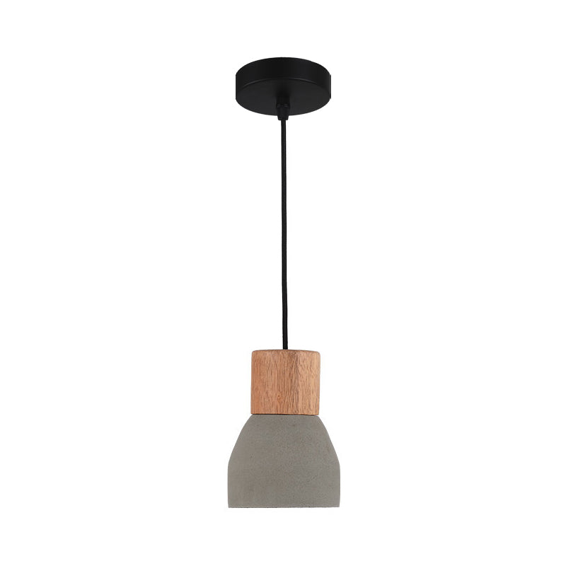 Nordic 1-Head Cement Ceiling Hang Light With Wood Socket - Small Drop Pendant Bowl In Black Red