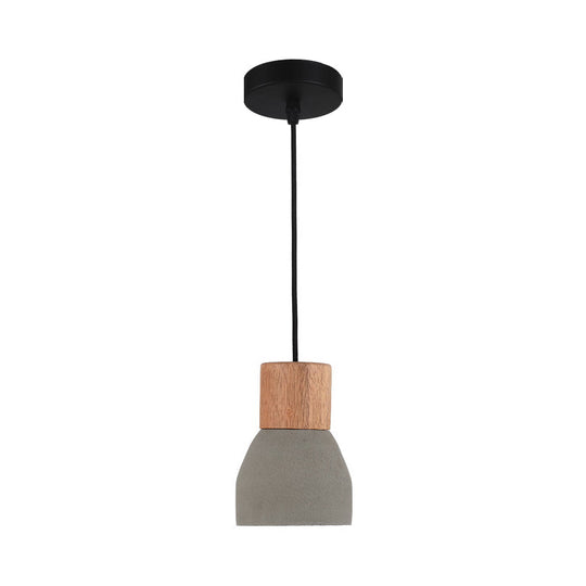 Nordic 1-Head Cement Ceiling Hang Light With Wood Socket - Small Drop Pendant Bowl In Black Red