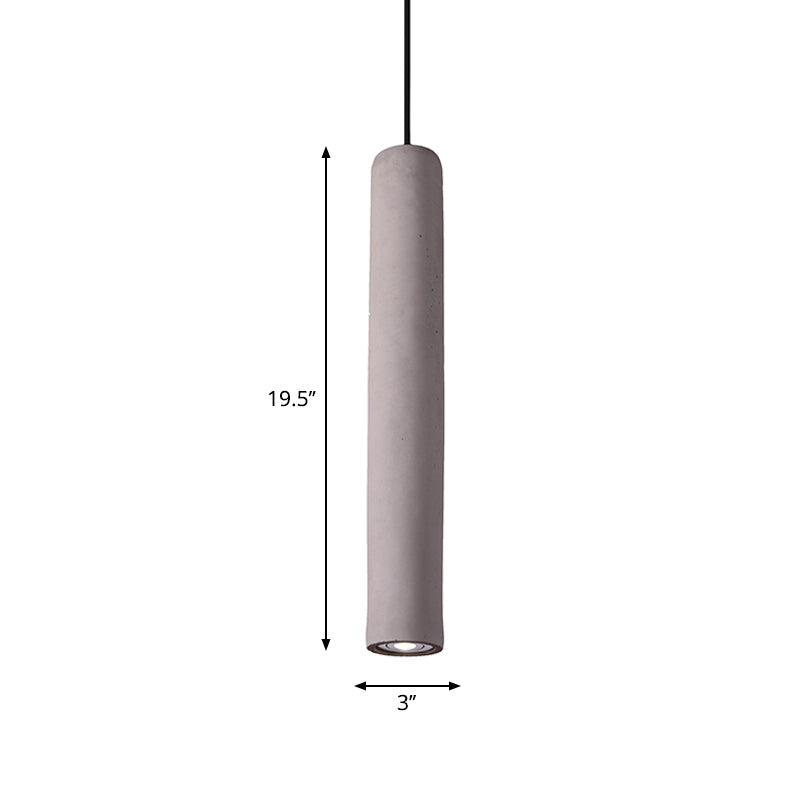 Minimalist Cement Tube Pendant Light Kit - Led Hanging Lamp In Grey 10’/19.5’ Tall For Bedroom
