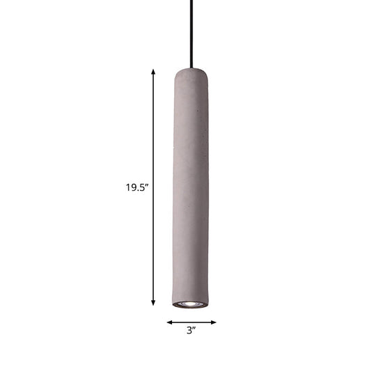 Minimalist Cement Tube Pendant Light Kit - Led Hanging Lamp In Grey 10’/19.5’ Tall For Bedroom