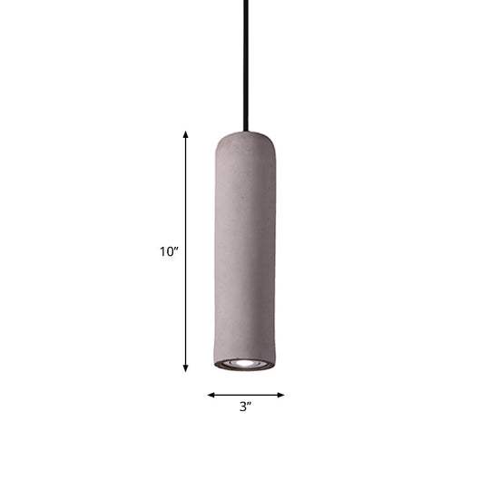 Minimalist Cement Tube Pendant Light Kit - Led Hanging Lamp In Grey 10’/19.5’ Tall For Bedroom