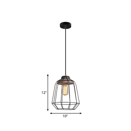 Industrial Pendant Light Fixture With 1-Light In Black Cone/Cylinder/Triangle Iron Design