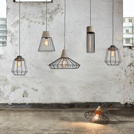 Industrial Pendant Light Fixture With 1-Light In Black Cone/Cylinder/Triangle Iron Design / Cone