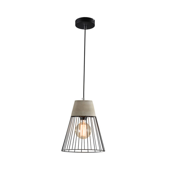 Industrial 1-Light Pendant Fixture With Cone/Cylinder/Triangle Iron Design In Black - Cement Socket