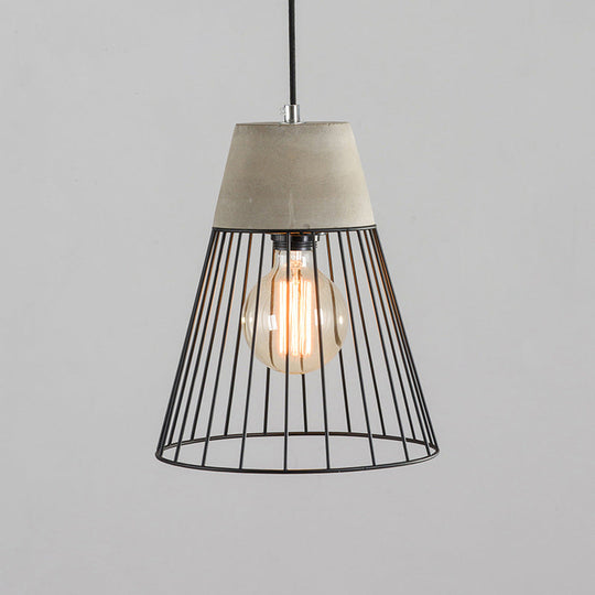 Industrial 1-Light Pendant Fixture With Cone/Cylinder/Triangle Iron Design In Black - Cement Socket