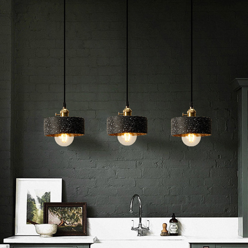 Nordic Black/Grey Pendant Hanging Light With Cement Shade And Rotary Switch - Single Bedside Drop