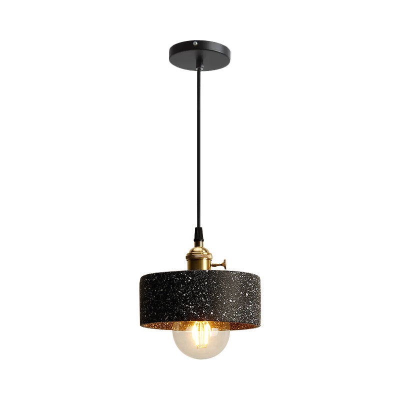 Nordic Black/Grey Pendant Hanging Light With Cement Shade And Rotary Switch - Single Bedside Drop