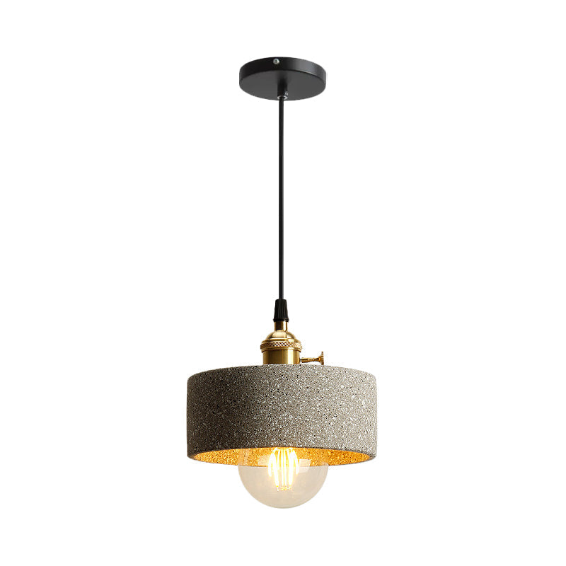 Nordic Black/Grey Pendant Hanging Light With Cement Shade And Rotary Switch - Single Bedside Drop