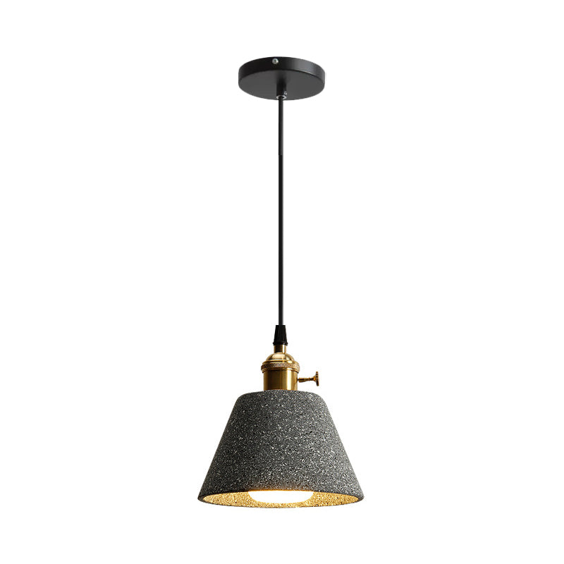 Nordic Black/Grey Pendant Hanging Light With Cement Shade And Rotary Switch - Single Bedside Drop
