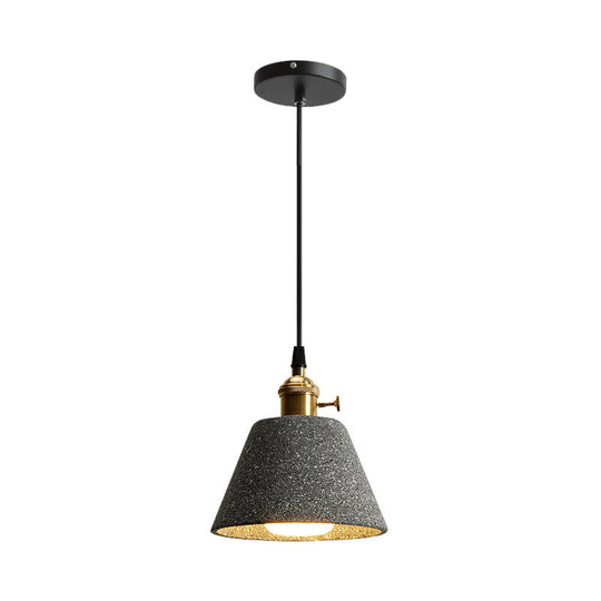 Nordic Black/Grey Pendant Hanging Light With Cement Shade And Rotary Switch - Single Bedside Drop