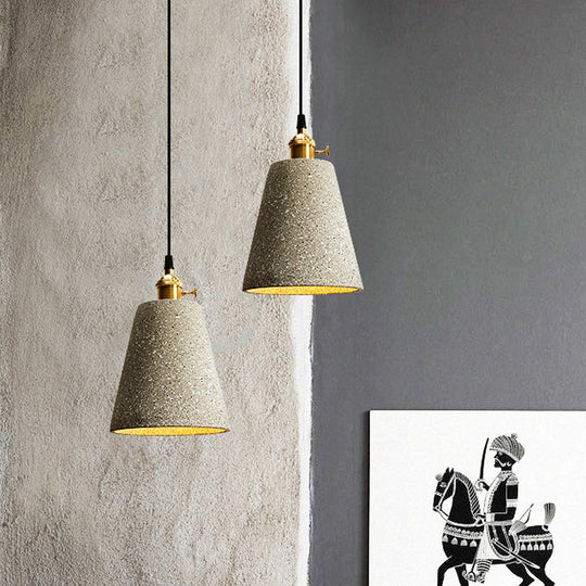 Nordic Black/Grey Pendant Hanging Light With Cement Shade And Rotary Switch - Single Bedside Drop