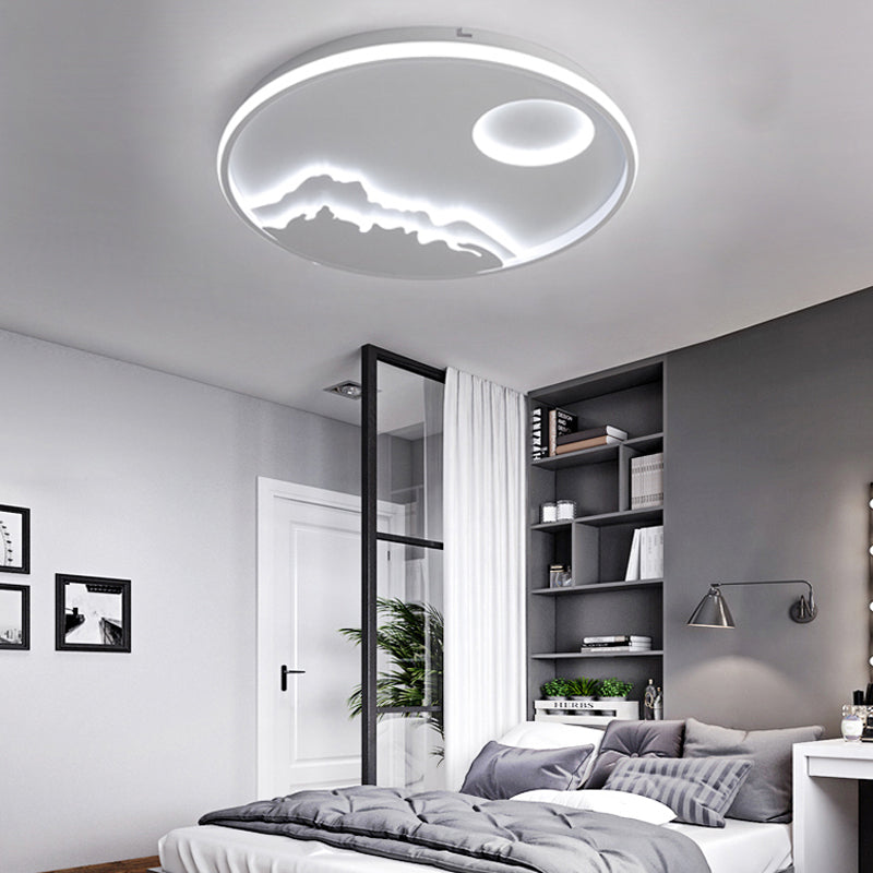 Sun Mountain View Acrylic Ceiling Lamp - Contemporary Led Light In White For Bathroom / Warm