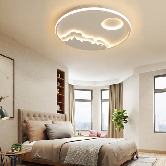 Sun Mountain View Acrylic Ceiling Lamp - Contemporary Led Light In White For Bathroom