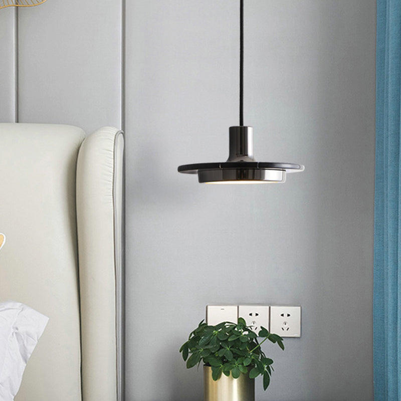 Antiqued Brass And Green Led Marble Lid Drop Pendant Light - Postmodern Ceiling Hang Fixture