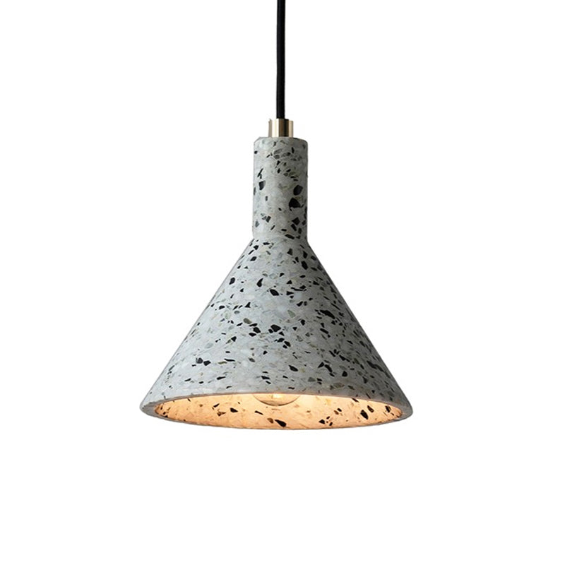 Conical Terrazzo Pendant Light - Nordic Hanging Lamp Kit With Black/White Design Ideal For Table