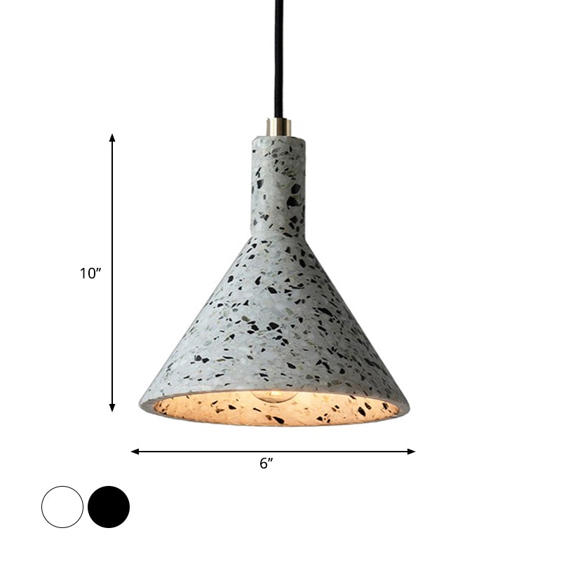 Conical Terrazzo Pendant Light - Nordic Hanging Lamp Kit With Black/White Design Ideal For Table