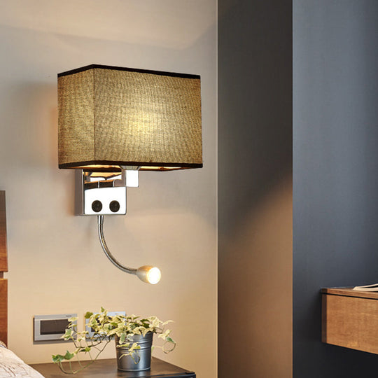 Modern Fabric Rectangle Spotlight Wall Lamp - Nordic Style 1-Light Black/Flaxen/Beige Mounted