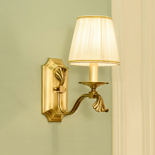 Gold Pleated Cone Wall Sconce With Traditional Style For Living Room