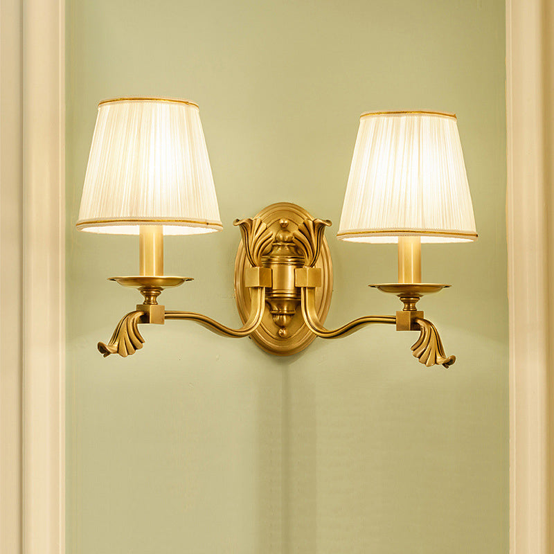 Gold Pleated Cone Wall Sconce With Traditional Style For Living Room 2 /
