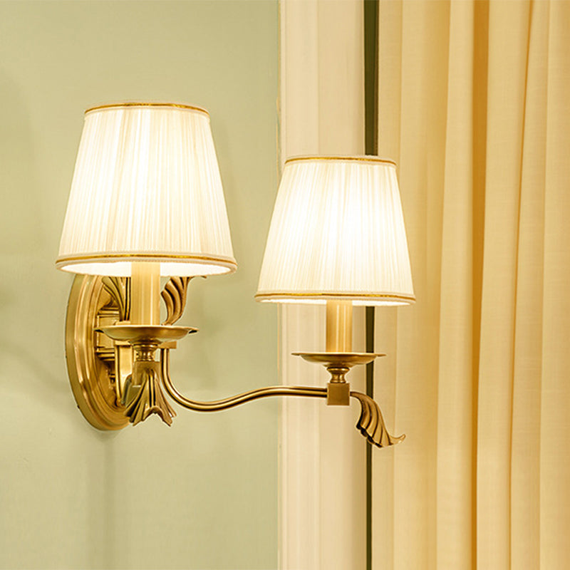 Gold Pleated Cone Wall Sconce With Traditional Style For Living Room