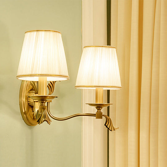 Gold Pleated Cone Wall Sconce With Traditional Style For Living Room