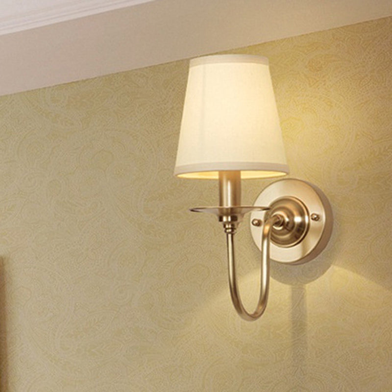 Traditional White Wall Lamp With Gold Swoop Arm & Cone Light