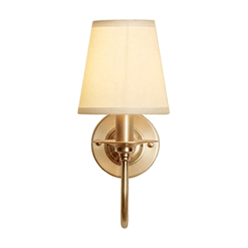 Traditional White Wall Lamp With Gold Swoop Arm & Cone Light