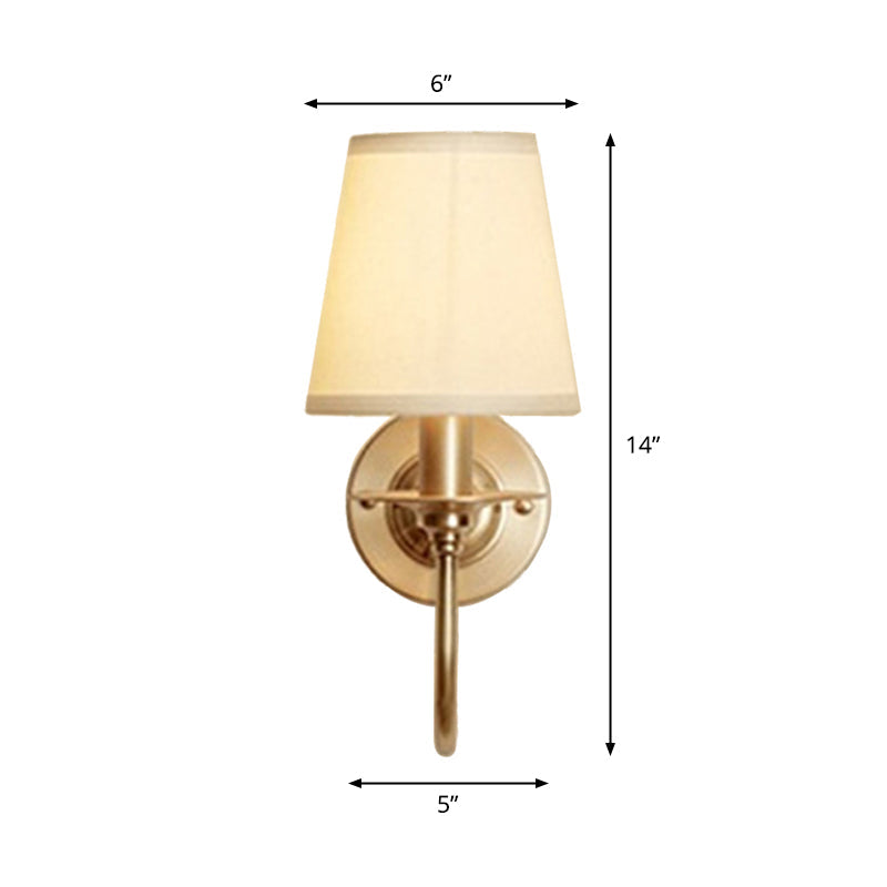 Traditional White Wall Lamp With Gold Swoop Arm & Cone Light