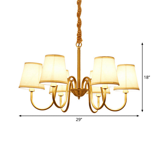 Traditional Conical Living Room Chandelier With Gold Swoop Arm - Fabric 5/6/8-Light Hanging Lamp