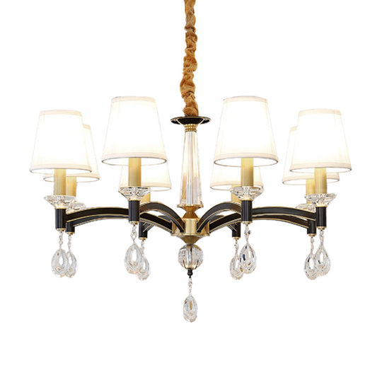 Modern Fabric Cone Chandelier Lamp - 6/8 Lights Crystal Accent Hanging Light Fixture