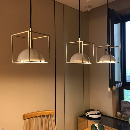 Stylish 1-Light Nordic Marble Pendant With Brass Square Frame