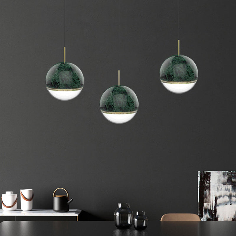 Led Marble Pendant Light Kit In Designer Black/White/Green For Living Room