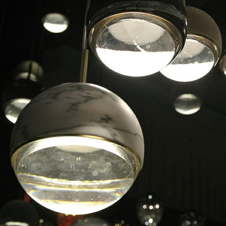 Marble Led Pendant Light Kit - Designer Black/White/Green Hanging Lamp For Living Room White / A