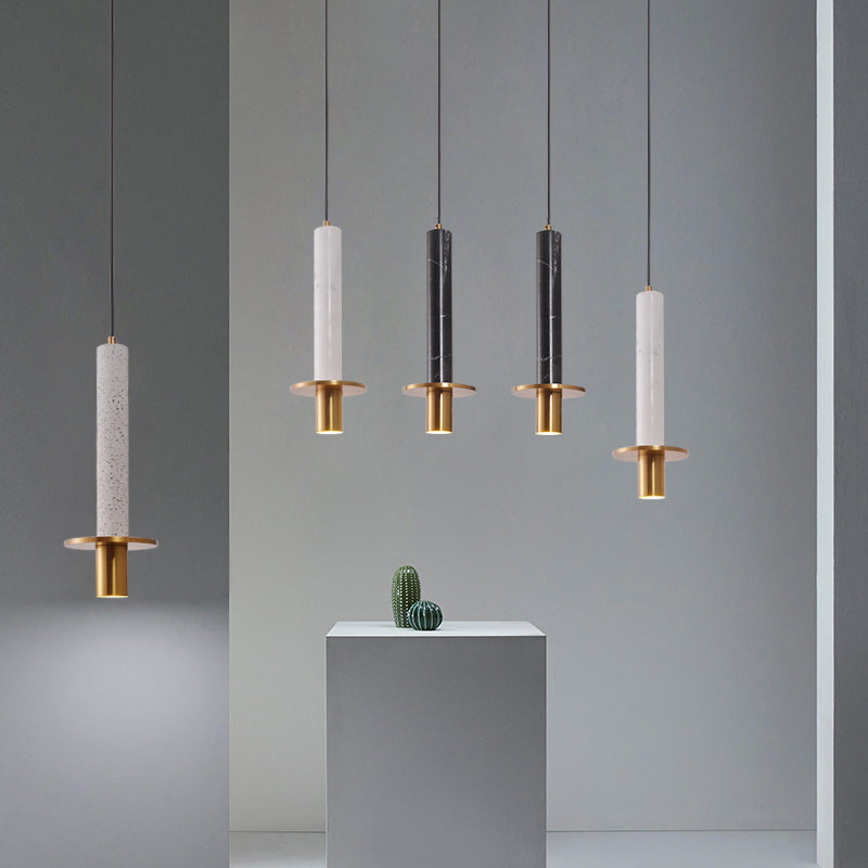 Sword Pendant Ceiling Light - Designer Marble Dining Room Led Hanging Lamp Black/White/Beige & Brass