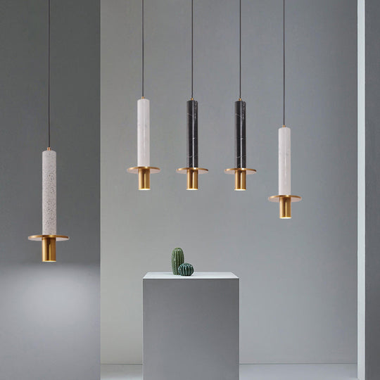 Sword Pendant Ceiling Light - Designer Marble Dining Room Led Hanging Lamp Black/White/Beige & Brass