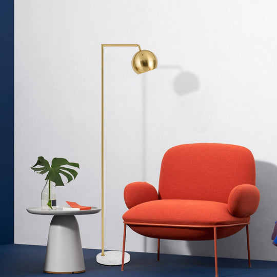 Swivelable Floor Lamp With Dome Shade - Arch/Right Angle Postmodern Metal 1-Light Gold Stand / A