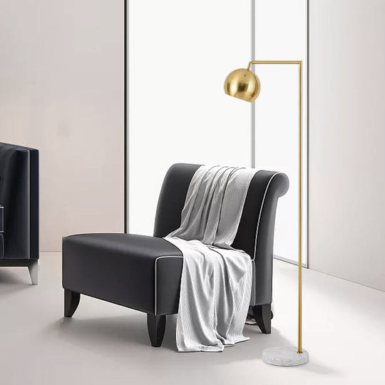 Swivelable Floor Lamp With Dome Shade - Arch/Right Angle Postmodern Metal 1-Light Gold Stand