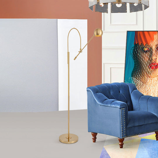 Swivelable Floor Lamp With Dome Shade - Arch/Right Angle Postmodern Metal 1-Light Gold Stand